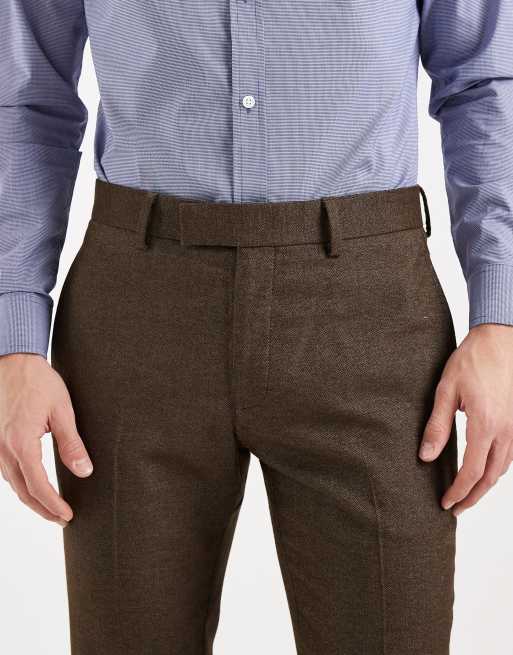 ASOS DESIGN – Dopasowane brązowe spodnie garniturowe o wełnianym wyglądzie, 5 z 5