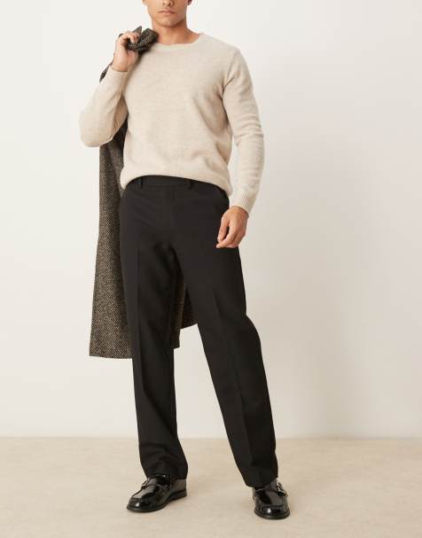 ASOS DESIGN – Dopasowane czarne spodnie z prostymi nogawkami z wełnianego diagonalu - view 1