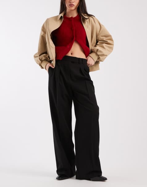 ASOS DESIGN – Dopasowane czarne spodnie z szerokimi nogawkami i zakładkami - view 1