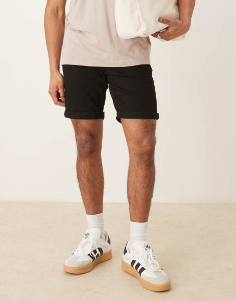 ASOS DESIGN stretch slim regular length denim shorts in black