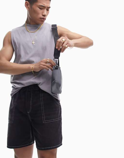 ASOS DESIGN – Dopasowane czarne szorty jeansowe z kontrastowymi białymi szwami