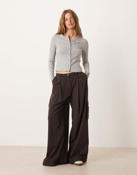 ASOS DESIGN tailored wide leg cargo trouser in chocolate