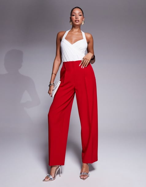 ASOS DESIGN – Dopasowane czerwone spodnie z gorsetową talia i nogawkami typu kokon, część zestawu - view 1