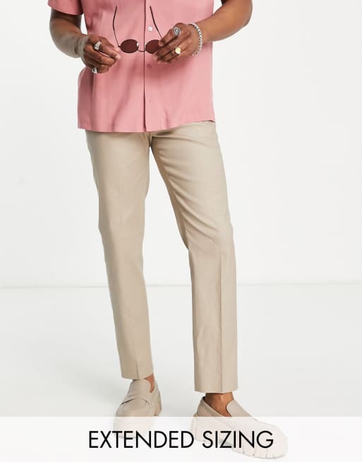 ASOS DESIGN – Dopasowane eleganckie spodnie w kamiennobeżowym kolorze z domieszką lnu