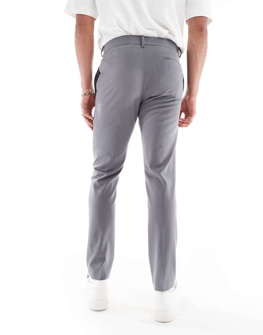ASOS DESIGN – Dopasowane grafitowe spodnie garniturowe z czterokierunkowym stretchem, 4 z 5