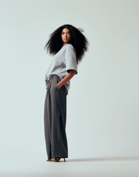 ASOS DESIGN – Dopasowane grafitowe spodnie z niskim stanem i wzorem w kratę - view 1