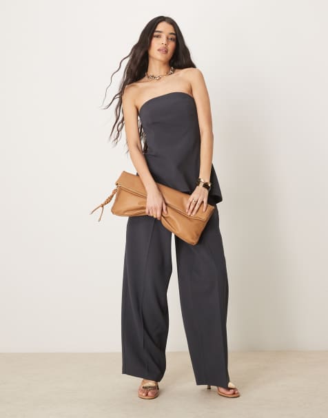 ASOS DESIGN tailored wide leg trouser with dart detail in charcoal co-ord