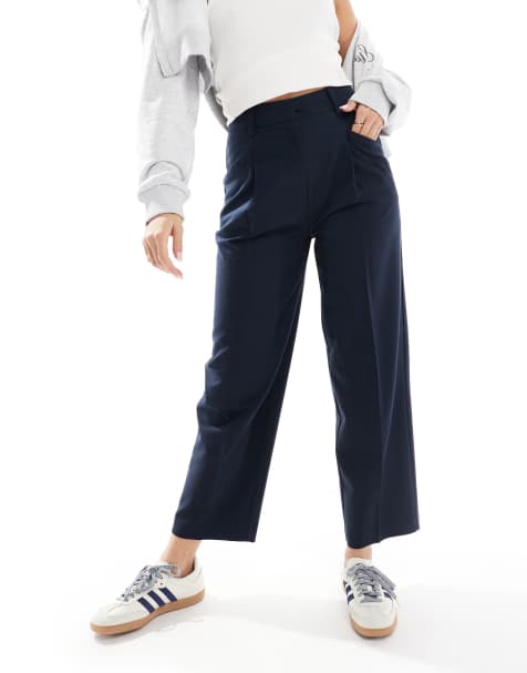 ASOS DESIGN tailored ankle grazer trousers in navy