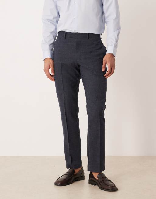 ASOS DESIGN – Dopasowane granatowe spodnie garniturowe z subtelnym splotek krzyżykowym, 2 z 5