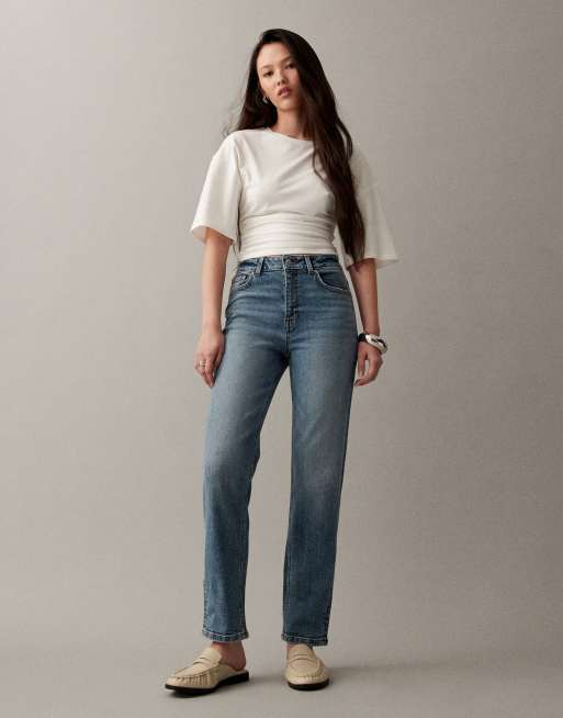 ASOS DESIGN – Dopasowane jeansy mom fit w kolorze niebieskim vintage