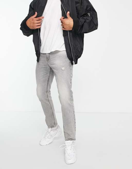 ASOS DESIGN – Dopasowane jeansy w spranym szarym kolorze