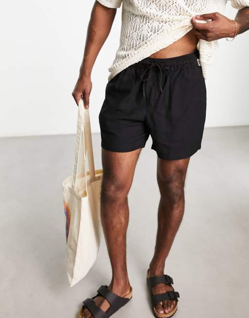 ASOS DESIGN – Dopasowane krótkie czarne szorty z domieszką lnu