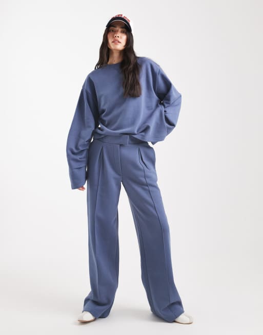 ASOS DESIGN – Dopasowane niebieskie joggersy oversize z ozdobnymi szwami i szczotkowanym wykończeniem