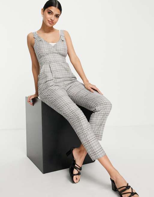ASOS DESIGN – Dopasowane ogrodniczki w kratę ze sprzączkami 