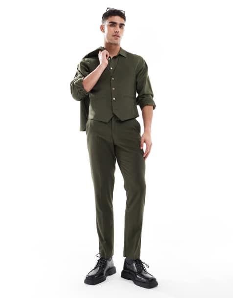 ASOS DESIGN slim suit trousers in olive green