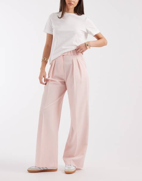 ASOS DESIGN – Dopasowane różowe spodnie z szerokimi nogawkami i zakładkami - view 1