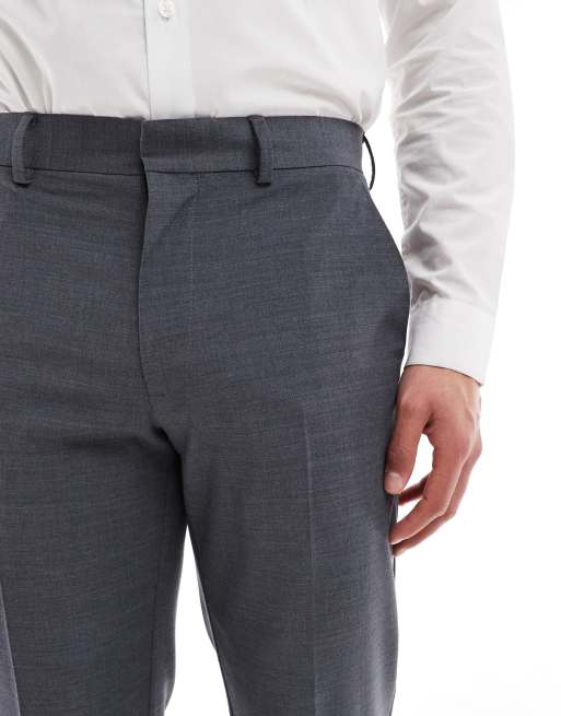 ASOS DESIGN – Dopasowane spodnie garniturowe z lekkiej wełny czesankowej w grafitowym kolorze, 4 z 5