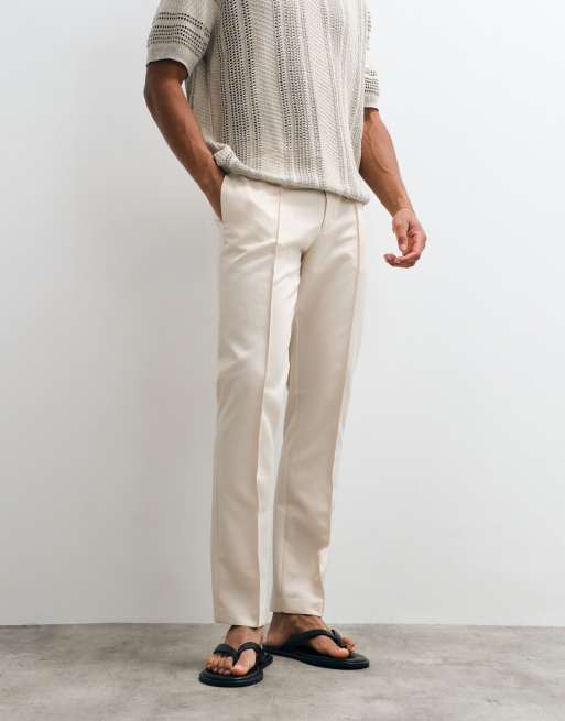 ASOS DESIGN dopasowane spodnie slim w kolorze ecru z zaprasowaniem, 2 z 5