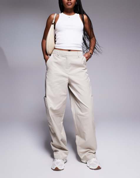 ASOS DESIGN tailored horseshoe trousers with utility pocket detail in mocha