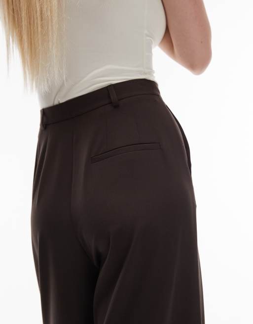 ASOS DESIGN – Dopasowane spodnie z bardzo szerokimi nogawkami w kolorze czekoladowym, 4 z 5