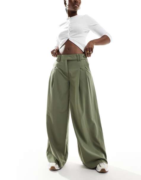 ASOS DESIGN tailored super wide leg trousers in khaki