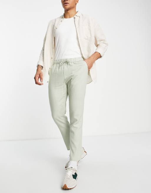 ASOS DESIGN – Dopasowane spodnie z domieszką lnu w kolorze khaki