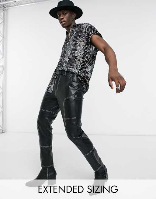 ASOS DESIGN – Dopasowane spodnie z imitacji skóry z kontrastowymi szwami 
