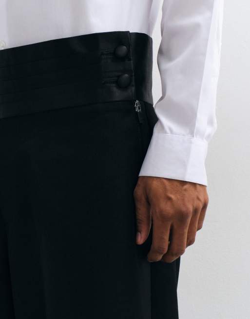 ASOS DESIGN dopasowane spodnie z luźnymi nogawkami i pasem typu cummerbund w czerni, 3 z 5