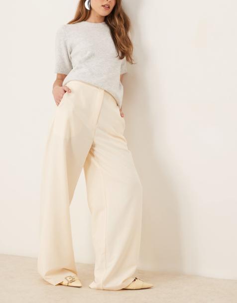 ASOS DESIGN tailored relaxed straight leg trousers in buttermilk