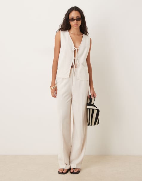 ASOS DESIGN tailored straight leg trousers co-ord in natural