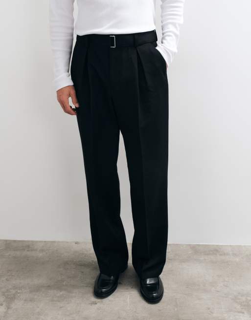 ASOS DESIGN dopasowane spodnie z szerokimi nogawkami i paskiem w kolorze czarnym, 3 z 5