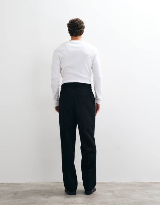 ASOS DESIGN dopasowane spodnie z szerokimi nogawkami i paskiem w kolorze czarnym, 5 z 5