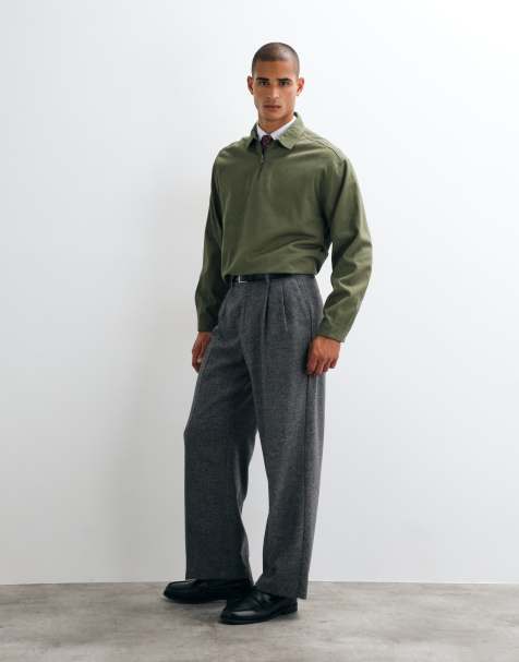 ASOS DESIGN dopasowane spodnie z szerokimi nogawkami w antracytowej fakturze - view 1