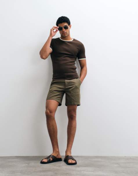 ASOS DESIGN – Dopasowane średniej długości szorty chinosy w kolorze khaki - view 1