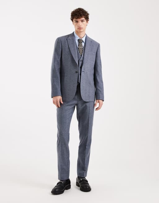 ASOS DESIGN – Szary, dopasowany garnitur w jodełkę, z mieszanki wełny, 4 z 4