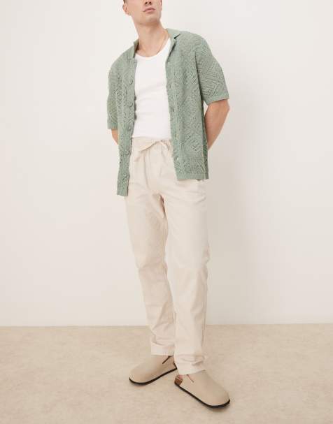 ASOS DESIGN slim linen blend trousers in stone