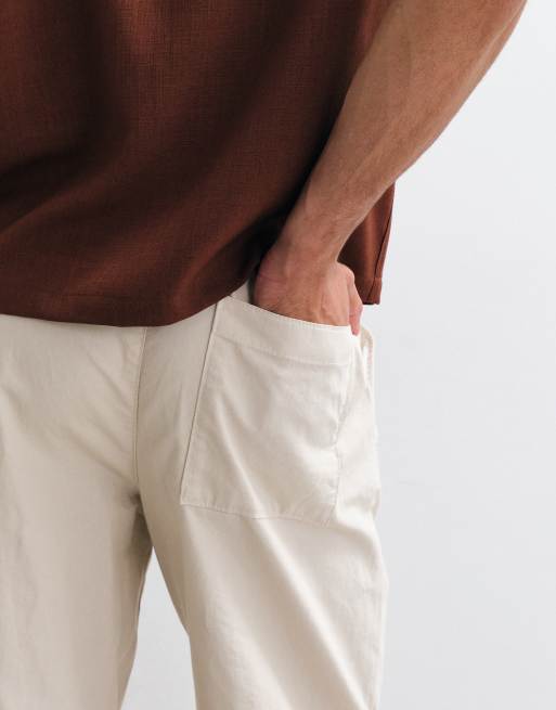 ASOS DESIGN – Dopasowane szarobeżowe spodnie z dodatkiem lnu, 4 z 5