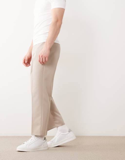 ASOS DESIGN – Dopasowane szarobeżowe spodnie z prostymi krótszymi nogawkami, 3 z 5