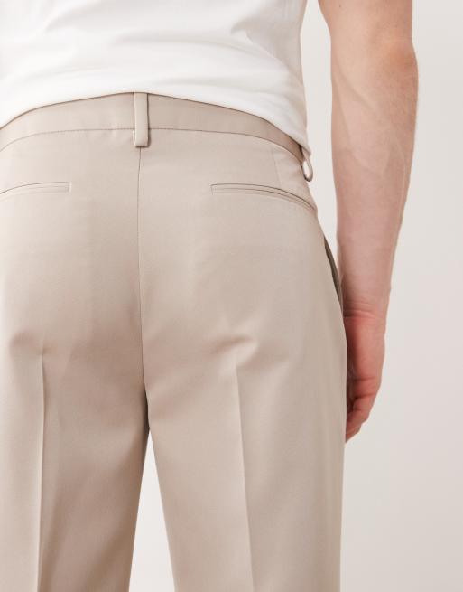 ASOS DESIGN – Dopasowane szarobeżowe spodnie z prostymi krótszymi nogawkami, 4 z 5