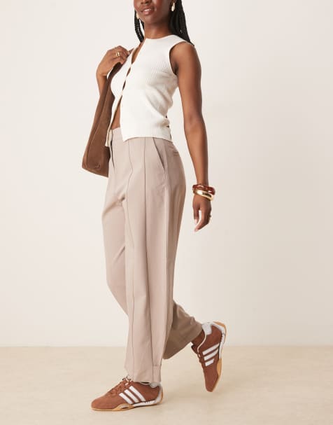 ASOS DESIGN tailored tab detail trousers in stone