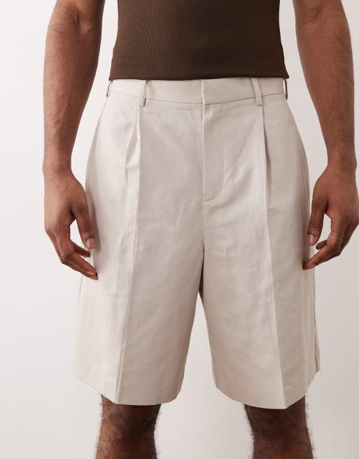 ASOS DESIGN – Dopasowane szarobeżowe szorty bermudy z mieszanki lnu, 2 z 5