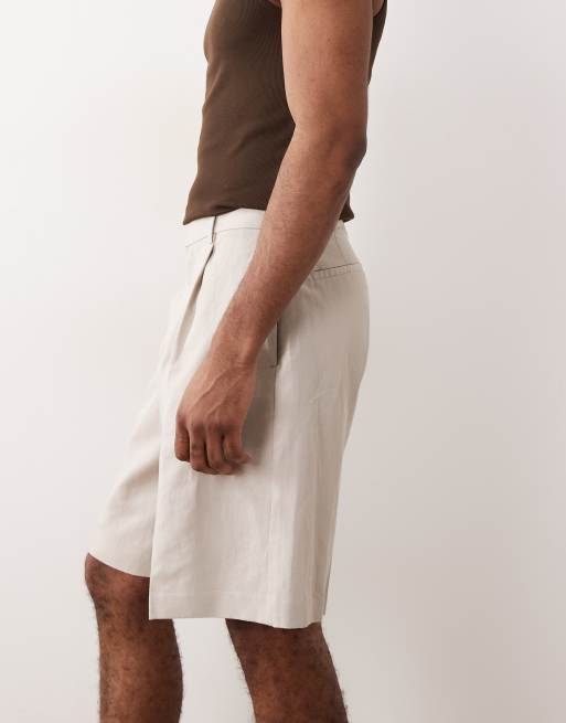 ASOS DESIGN – Dopasowane szarobeżowe szorty bermudy z mieszanki lnu, 3 z 5