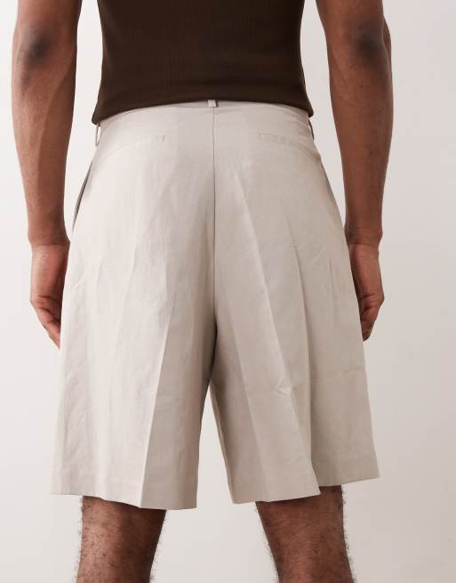 ASOS DESIGN – Dopasowane szarobeżowe szorty bermudy z mieszanki lnu, 4 z 5