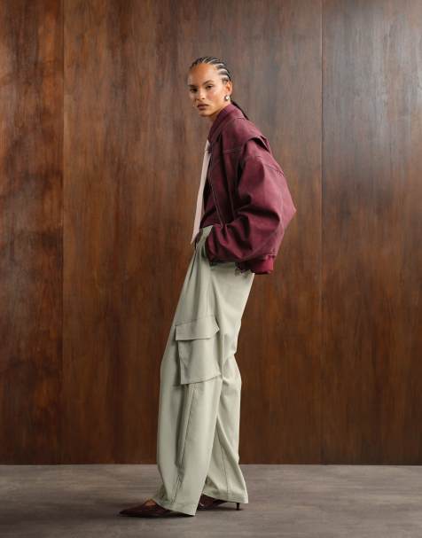 ASOS DESIGN tailored utility barrel trousers in sage