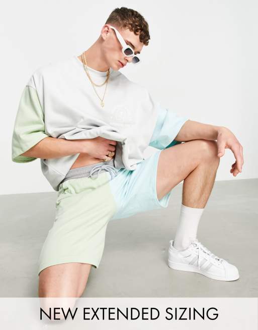 ASOS DESIGN – Dopasowane szorty w pastelowe bloki kolorów, część zestawu