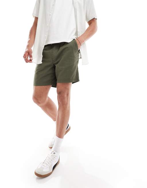 ASOS DESIGN – Dopasowane szorty z mieszanki lnu w kolorze khaki