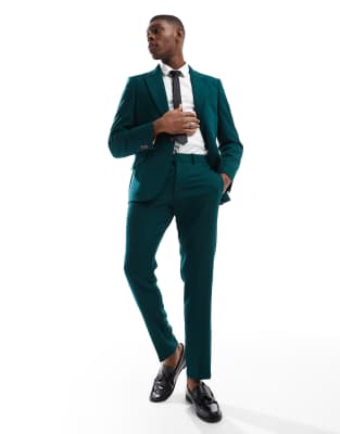 ASOS DESIGN – Dopasowane teksturowane spodnie garniturowe w zielonym kolorze - view 1
