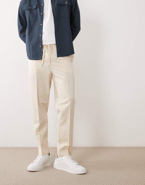 ASOS DESIGN – Dopasowane wciągane zwężane spodnie w kolorze écru - view 1