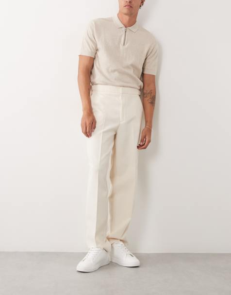 ASOS DESIGN – Dopasowane zwężane spodnie oversize w kolorze écru z drobną fakturą i regulacją po bokach - view 1