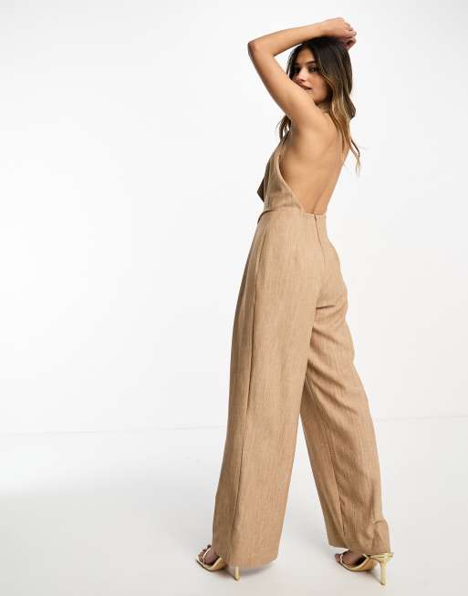 ASOS DESIGN – Dopasowany camelowy kombinezon z kamizelka 2 w 1, 2 z 4
